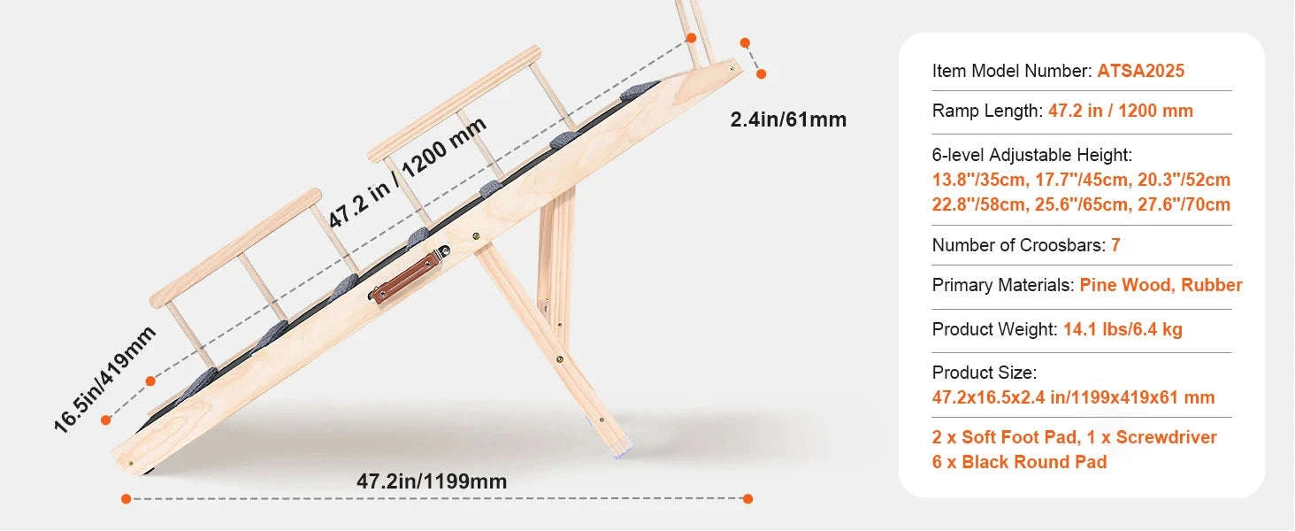 Folding Adjustable Wooden Dog Ramp with Non-Slip Surface-39 inch / CZECH REPUBLIC