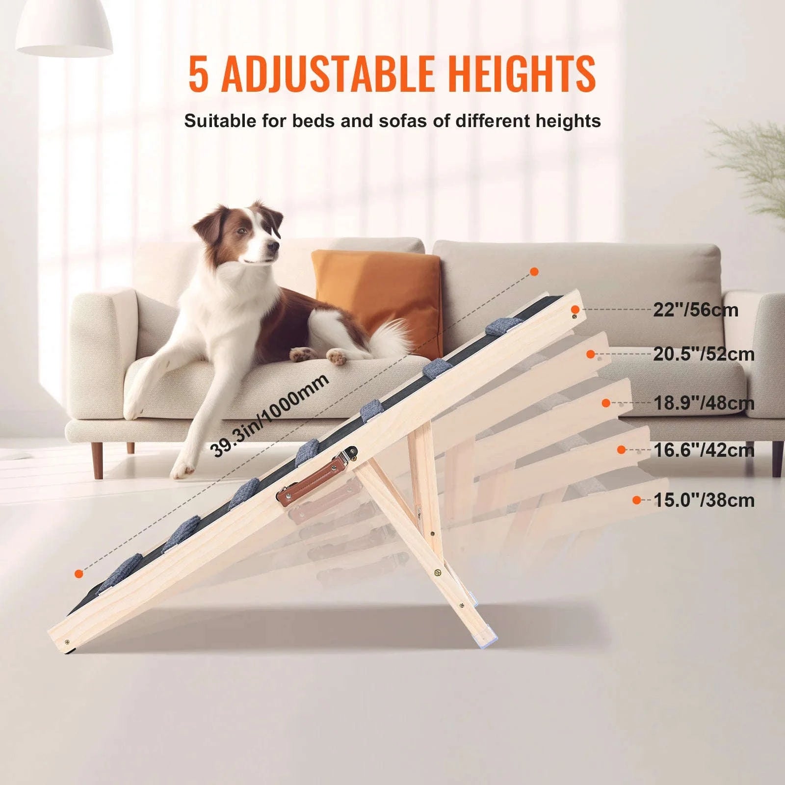 Folding Adjustable Wooden Dog Ramp with Non-Slip Surface-39 inch / CZECH REPUBLIC