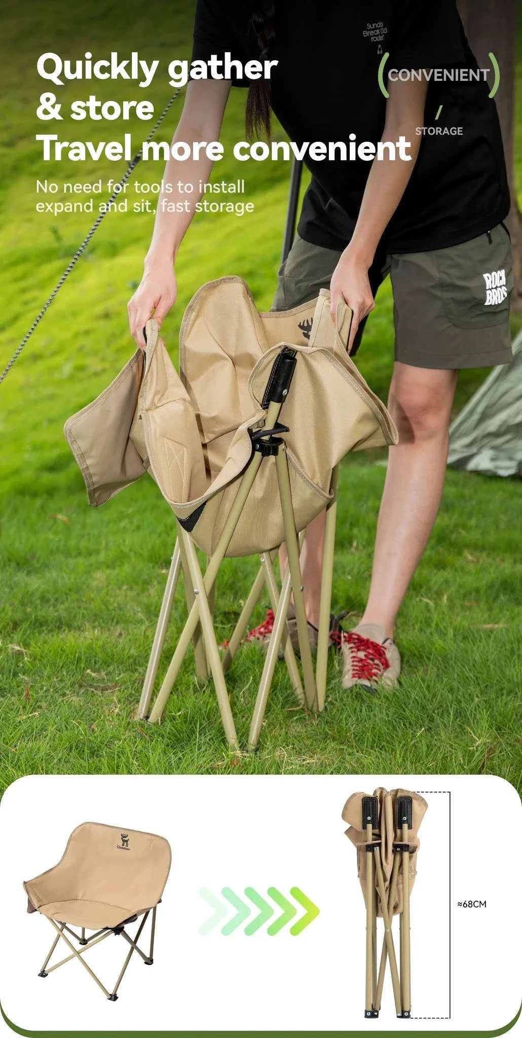 Folding Camping Chair Portable Steel Frame Picnic & Travel Seat-adult-A
