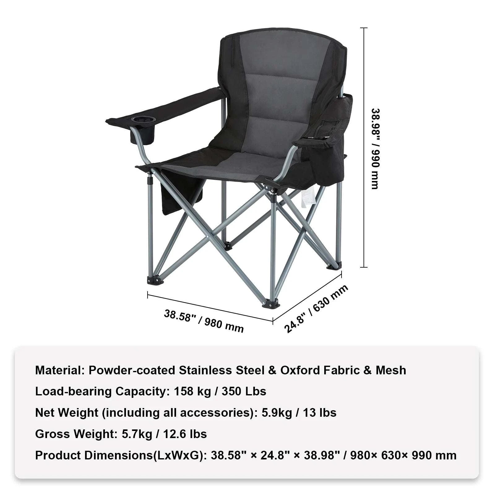Folding Camping Chair with Lumbar Support and Storage Pockets-United States