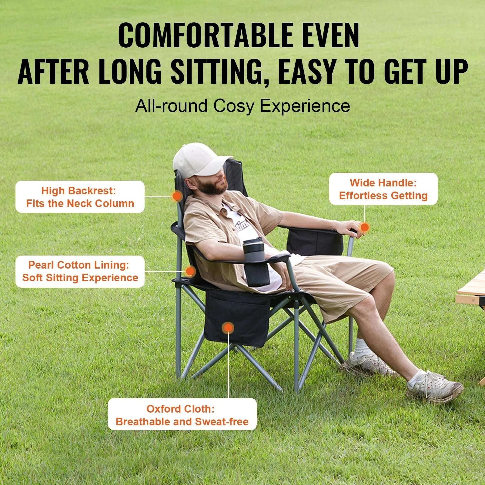 Folding Camping Chair with Lumbar Support and Storage Pockets-United States