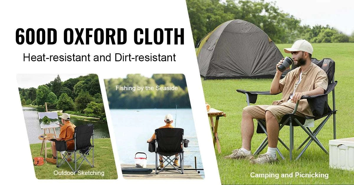 Folding Camping Chair with Lumbar Support and Storage Pockets-United States