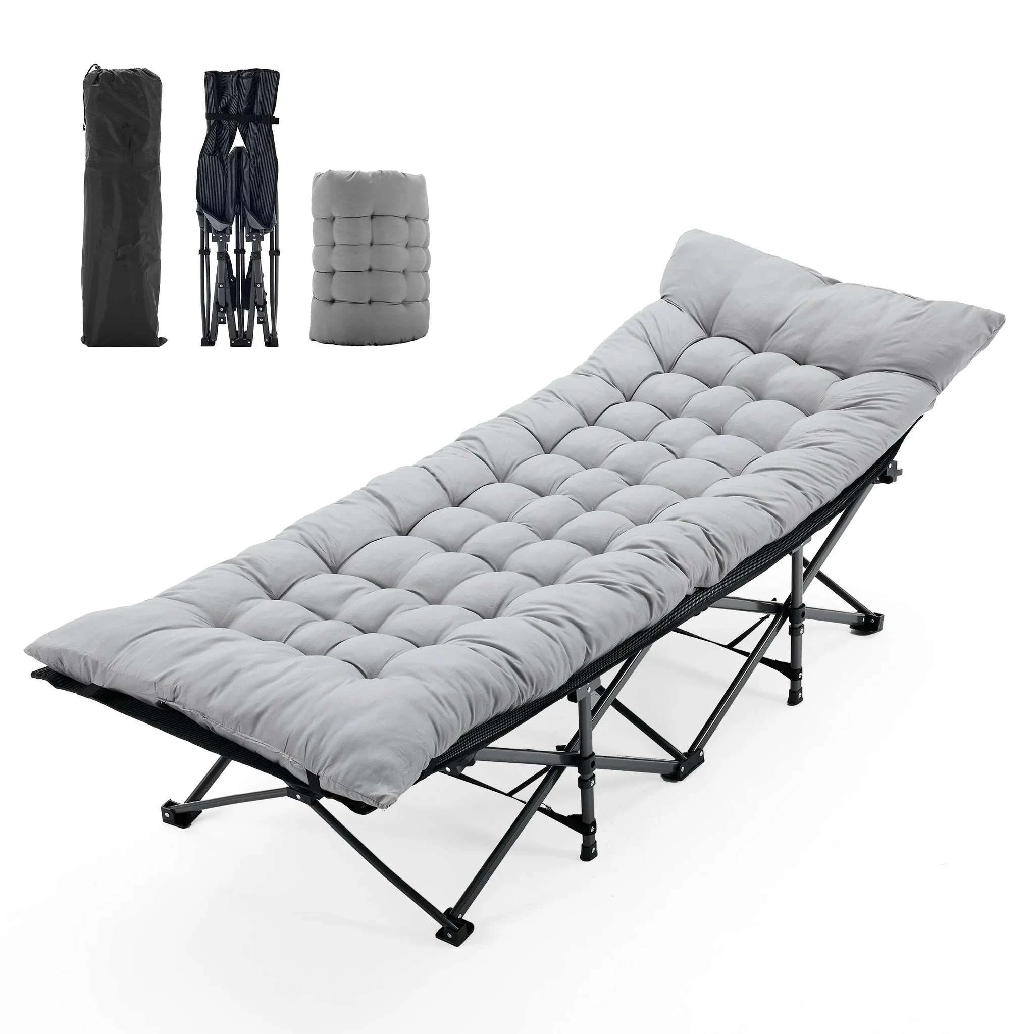 Folding Camping Cot Bed with 3.5'' Cushion & 440 lbs Support-black / United States