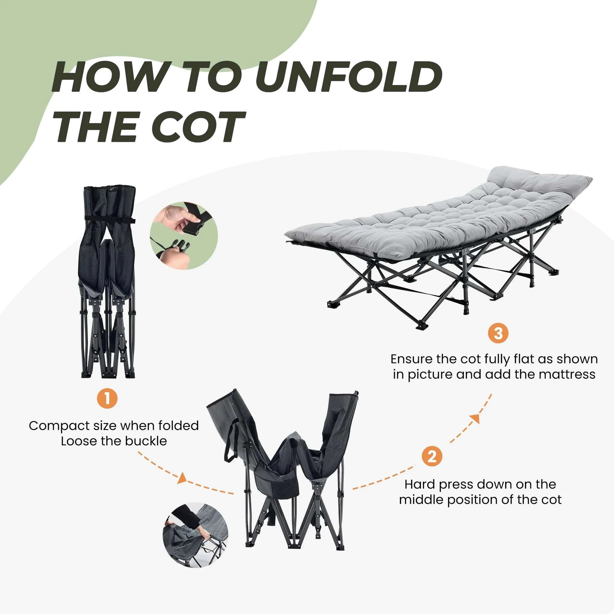 Folding Camping Cot Bed with 3.5'' Cushion & 440 lbs Support-black / United States