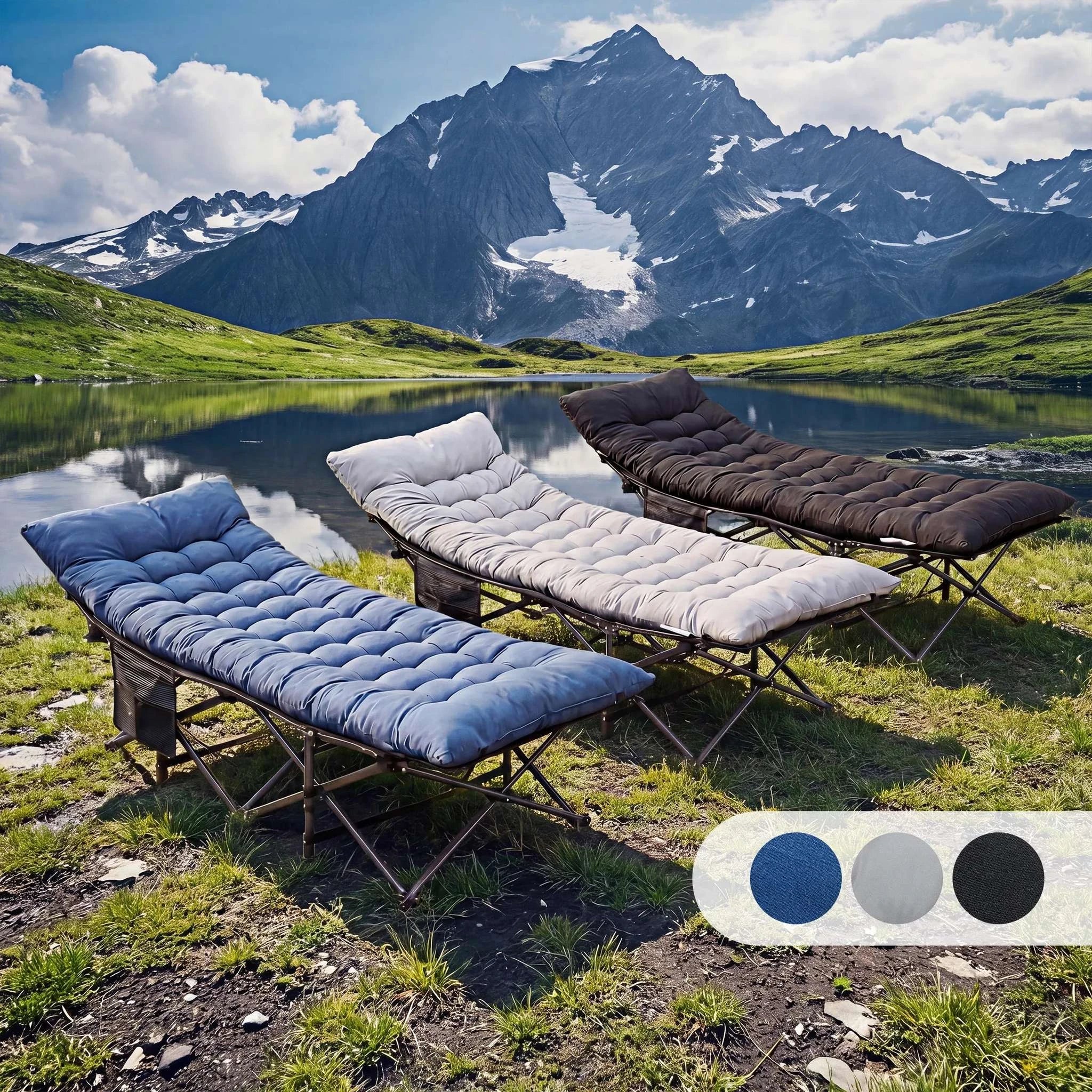 Folding Camping Cot Bed with 3.5'' Cushion & 440 lbs Support-black / United States