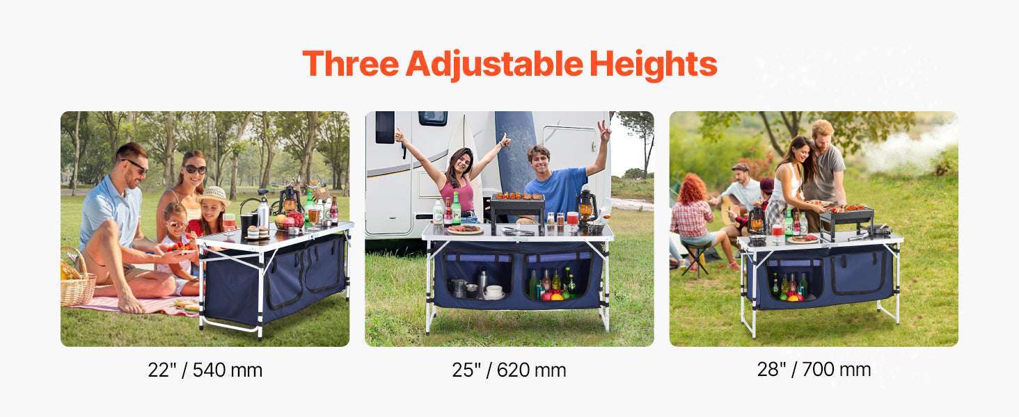 Folding Camping Kitchen Table with Storage & Adjustable Height-Blue / United States