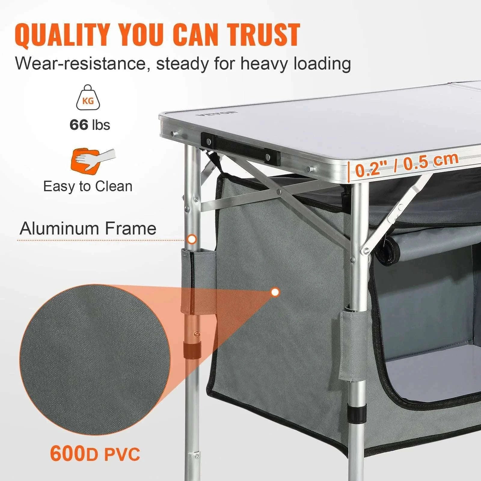 Folding Camping Kitchen Table with Storage & Adjustable Height-United States