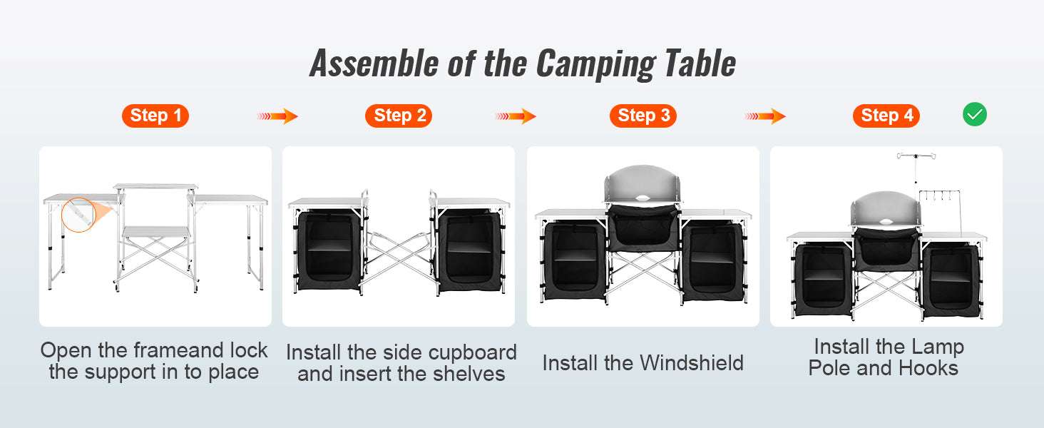 Folding Camping Kitchen Table with Storage and Windscreen-1 Cupboard / france