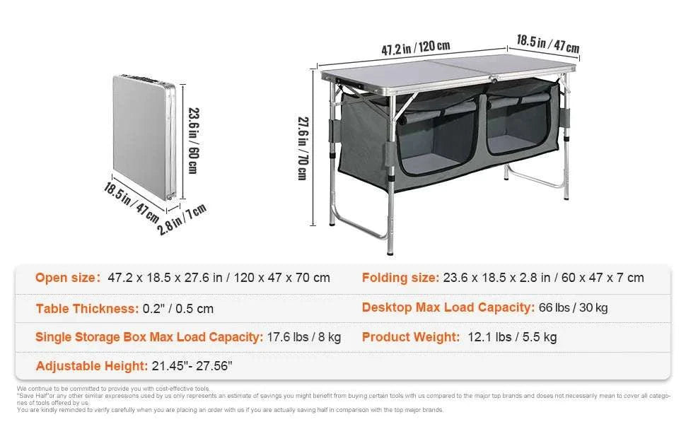 Folding Camping Kitchen Table with Storage and Windscreen-1 Cupboard / france