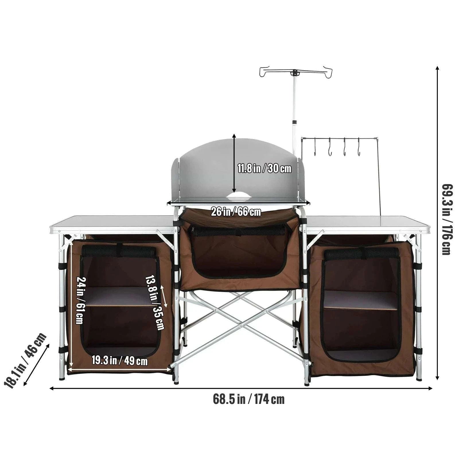 Folding Camping Kitchen Table with Storage and Windscreen-1 Cupboard / france