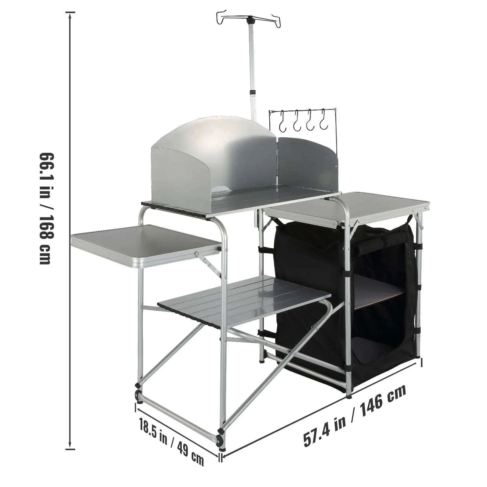 Folding Camping Kitchen Table with Storage and Windscreen-1 Cupboard / france