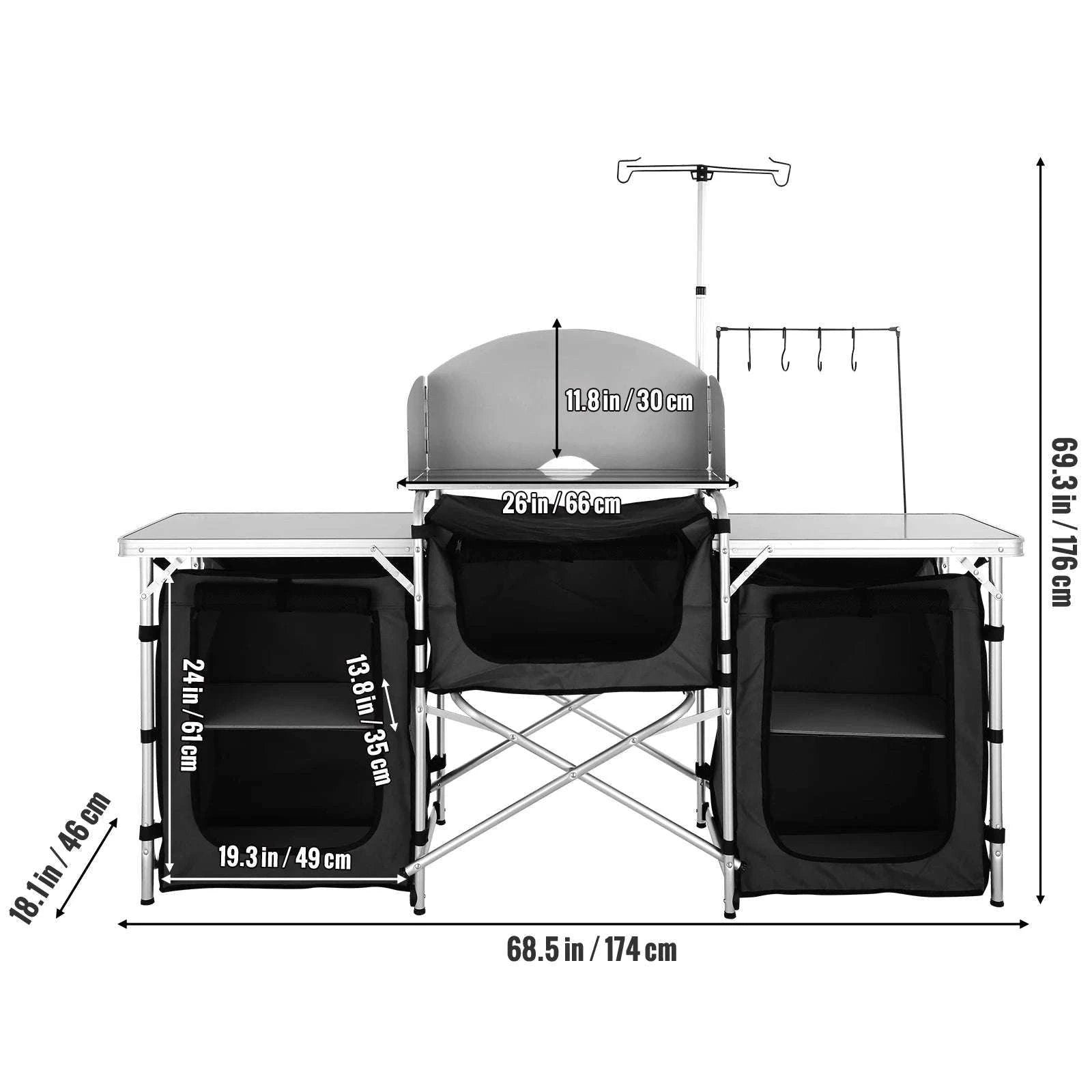Folding Camping Kitchen Table with Storage and Windscreen-1 Cupboard / france