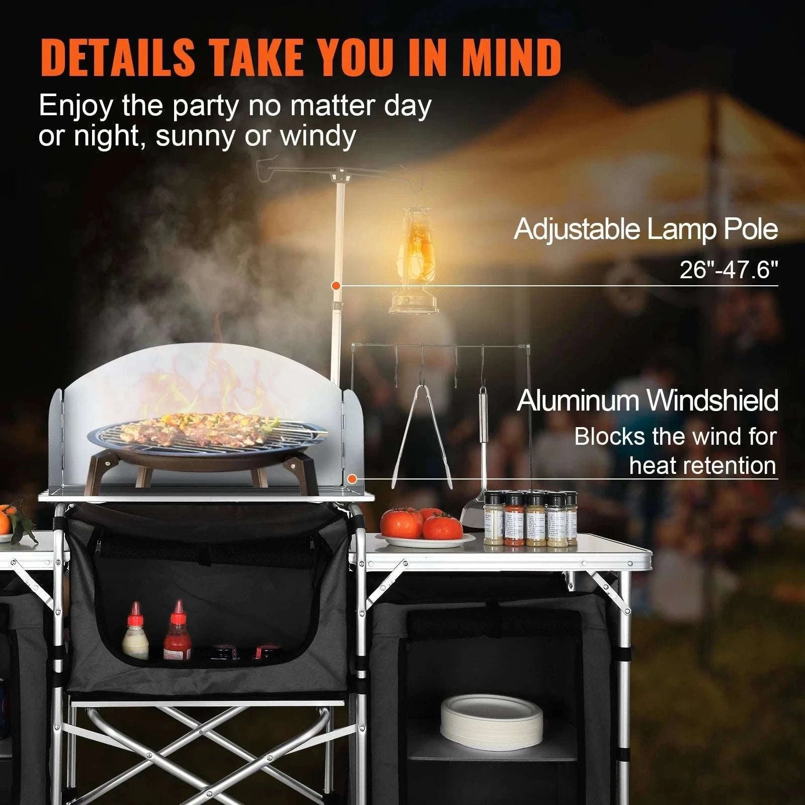Folding Camping Kitchen Table with Storage and Windscreen-1 Cupboard / france
