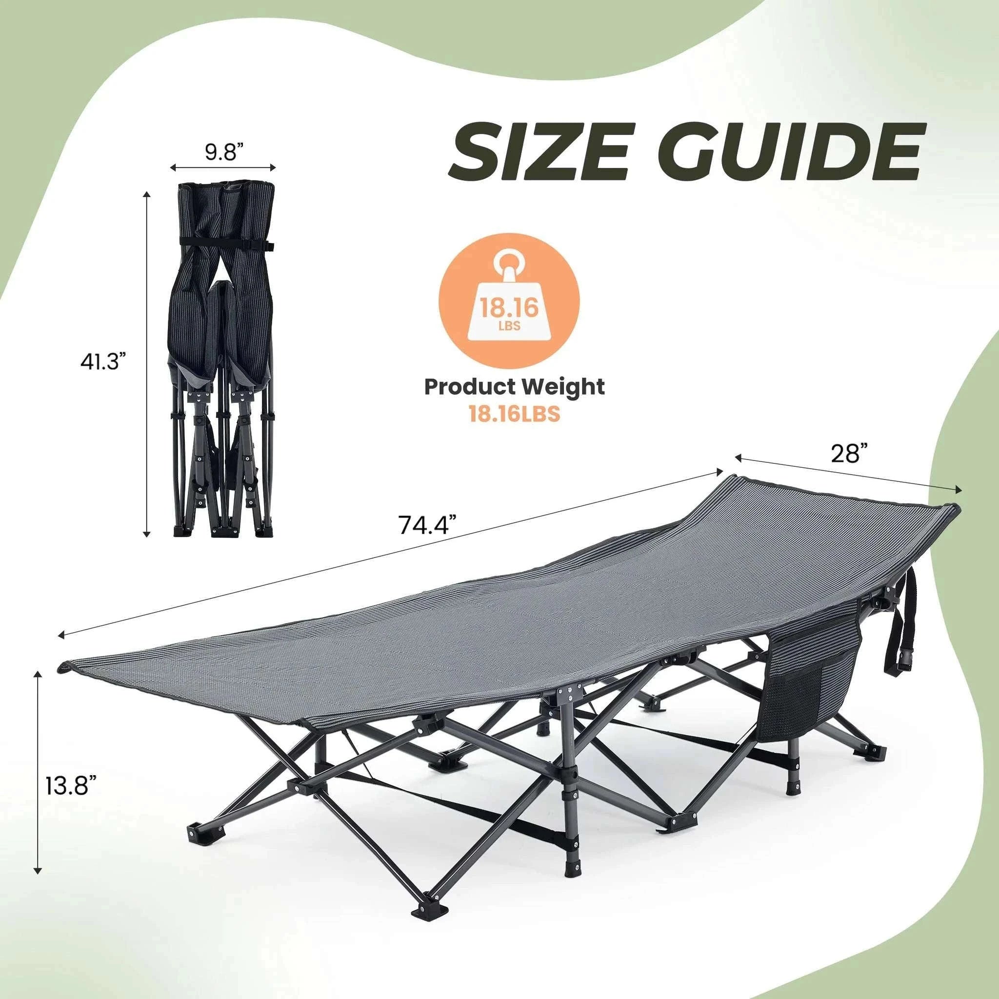 Folding Camping Lounge Chair Bed with Cushion, 440 lbs Support-black / United States