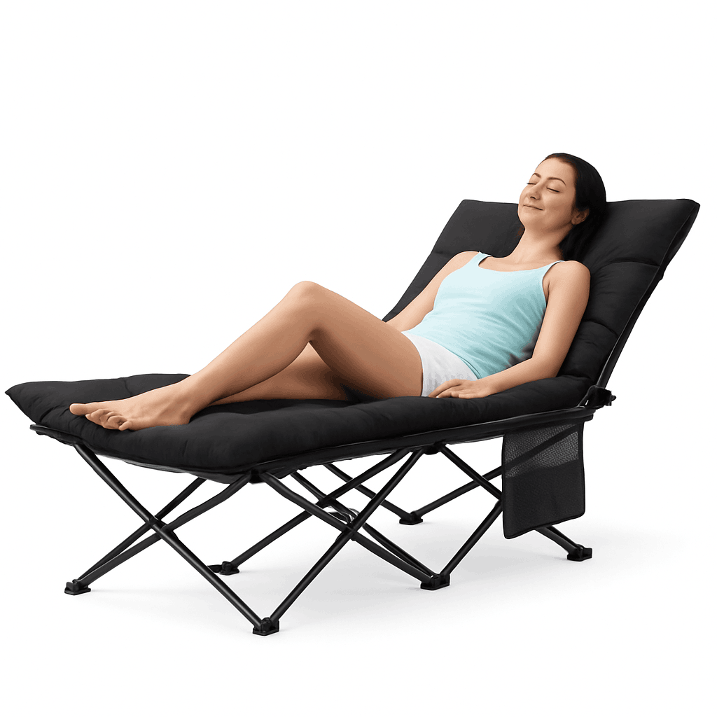 Folding Camping Lounge Chair Bed with Cushion, 440 lbs Support-black / United States