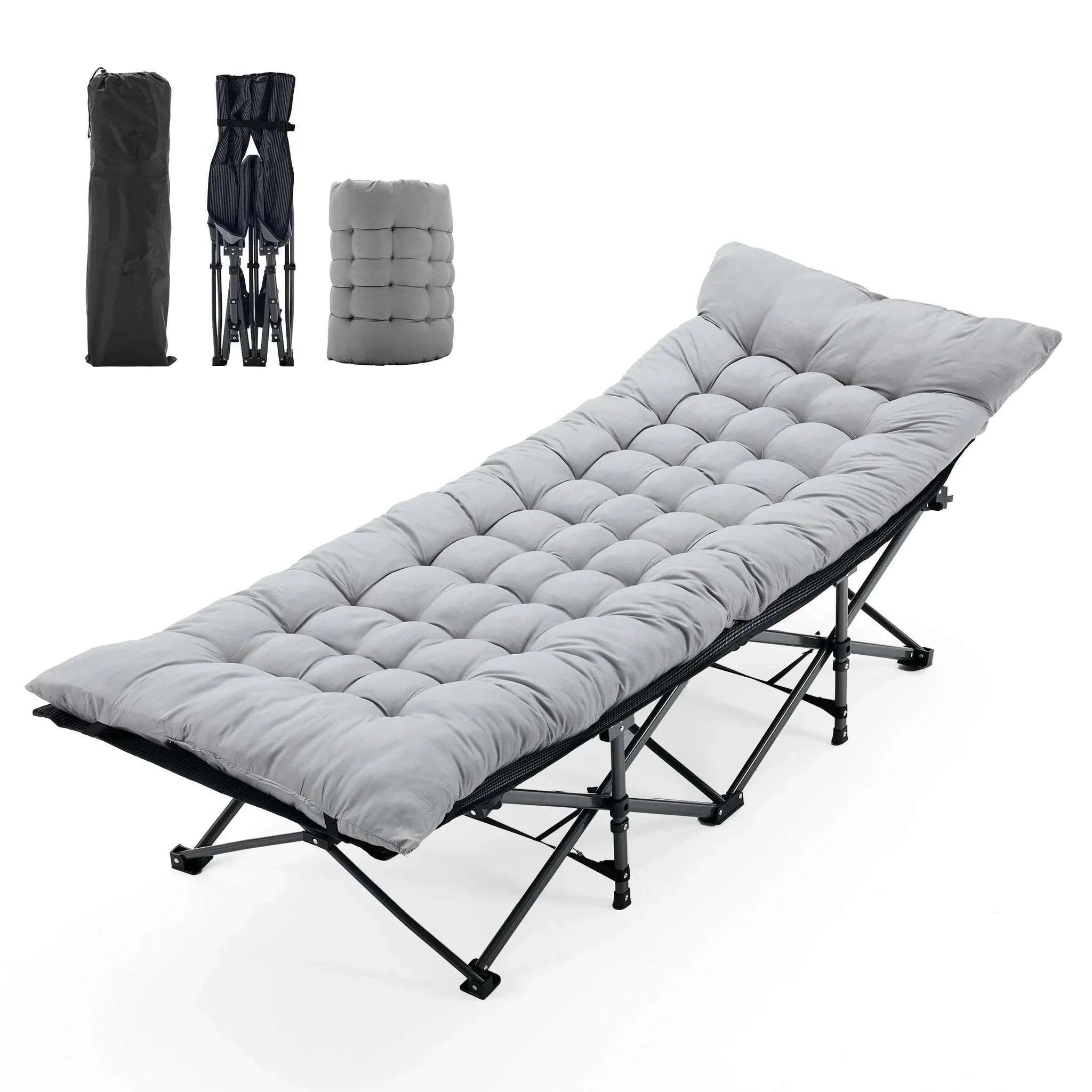 Folding Camping Lounge Chair Bed with Cushion, 440 lbs Support-black / United States