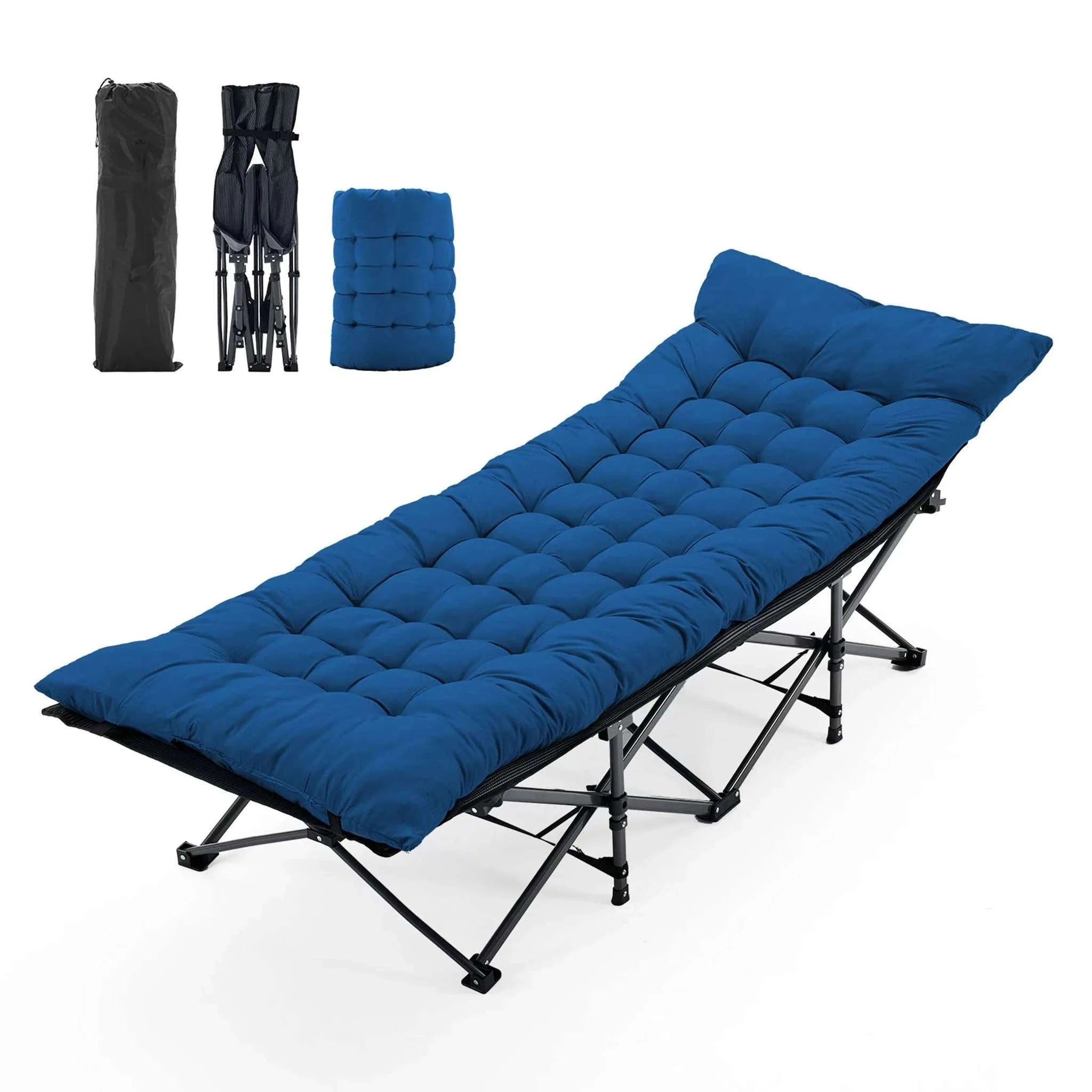 Folding Camping Lounge Chair Bed with Cushion, 440 lbs Support-black / United States