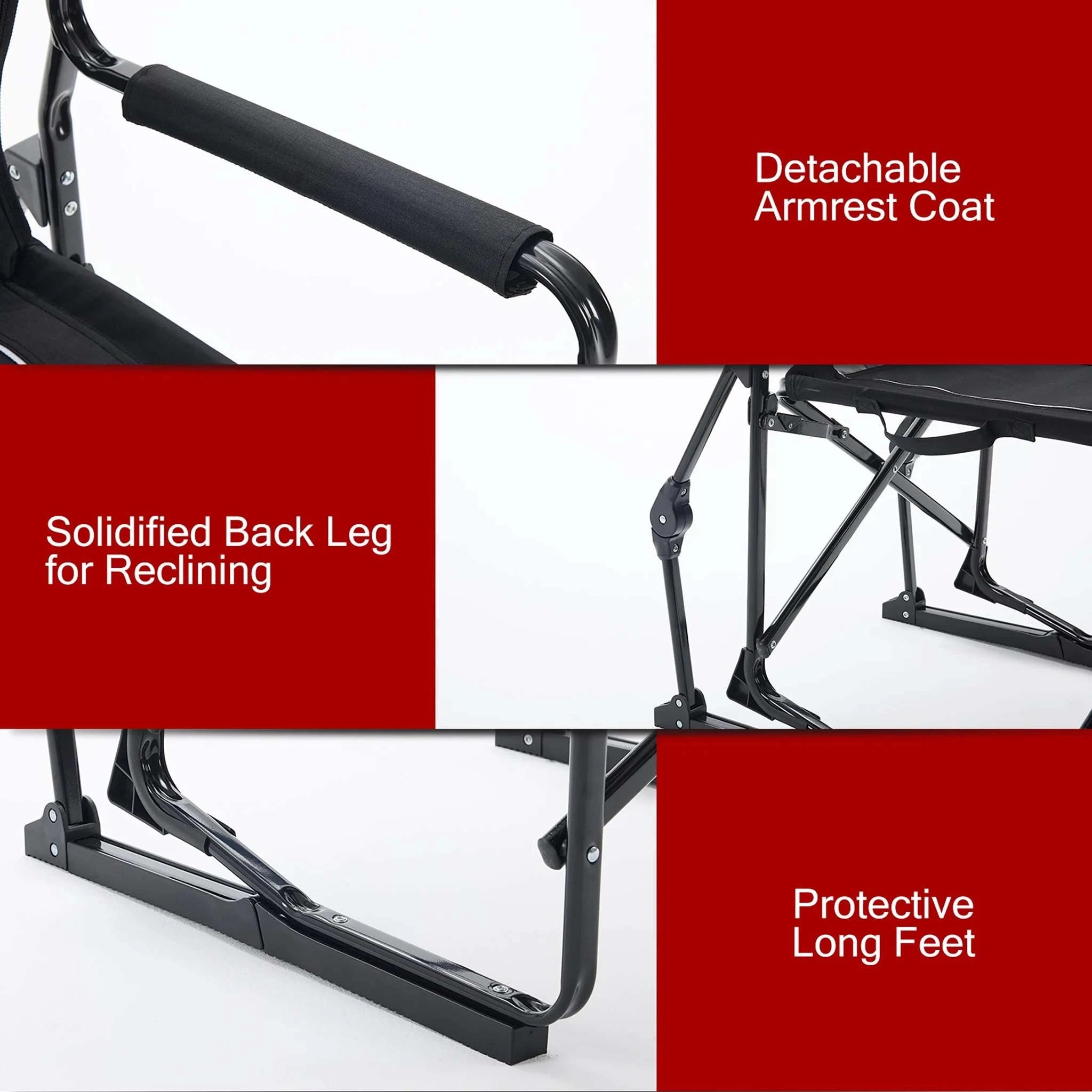 Folding Camping Rocking Chair with Mesh Back & Cup Holder-Blue / United States
