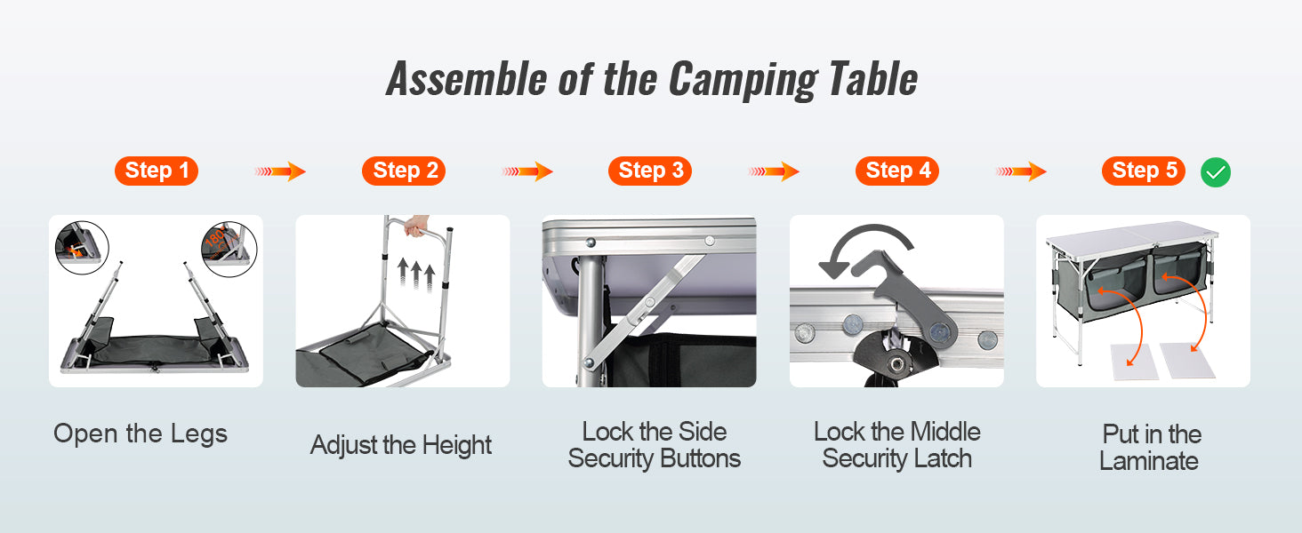 SucceBuyFolding Picnic Table Kitchen Camping Cupboards Aluminum Suitcase Table with Storage Bag Adjustable Height for Outdoor