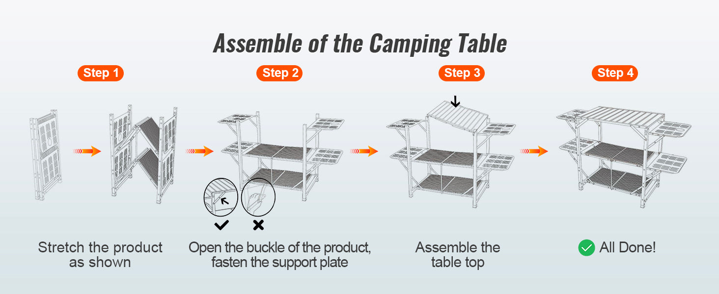 SucceBuy Camping-køkkentafel i ét stykke - sammenklappelig bærbar kogestation af aluminium til camping, udendørs picnics og BBQ