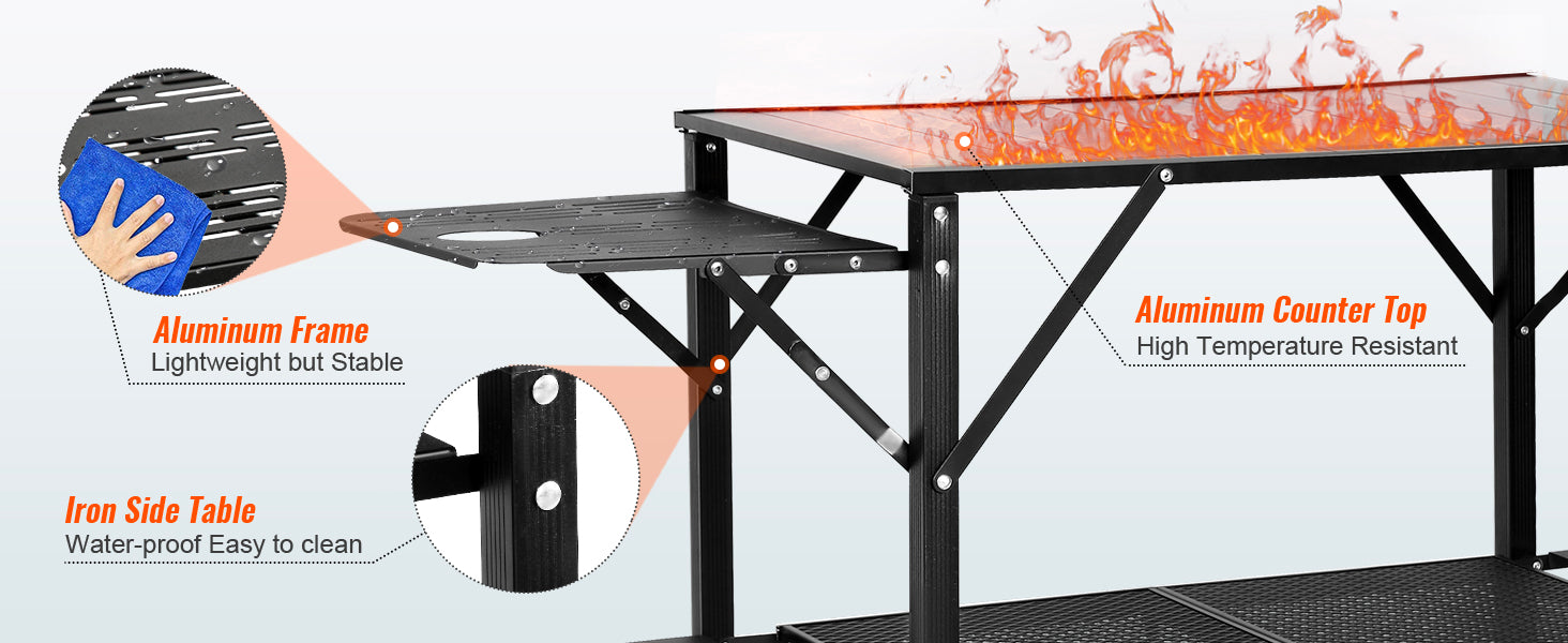 SucceBuy Camping-køkkentafel i ét stykke - sammenklappelig bærbar kogestation af aluminium til camping, udendørs picnics og BBQ