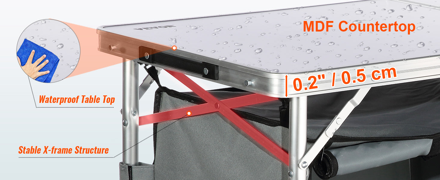 SucceBuyFolding Picnic Table Kitchen Camping Cupboards Aluminum Suitcase Table with Storage Bag Adjustable Height for Outdoor