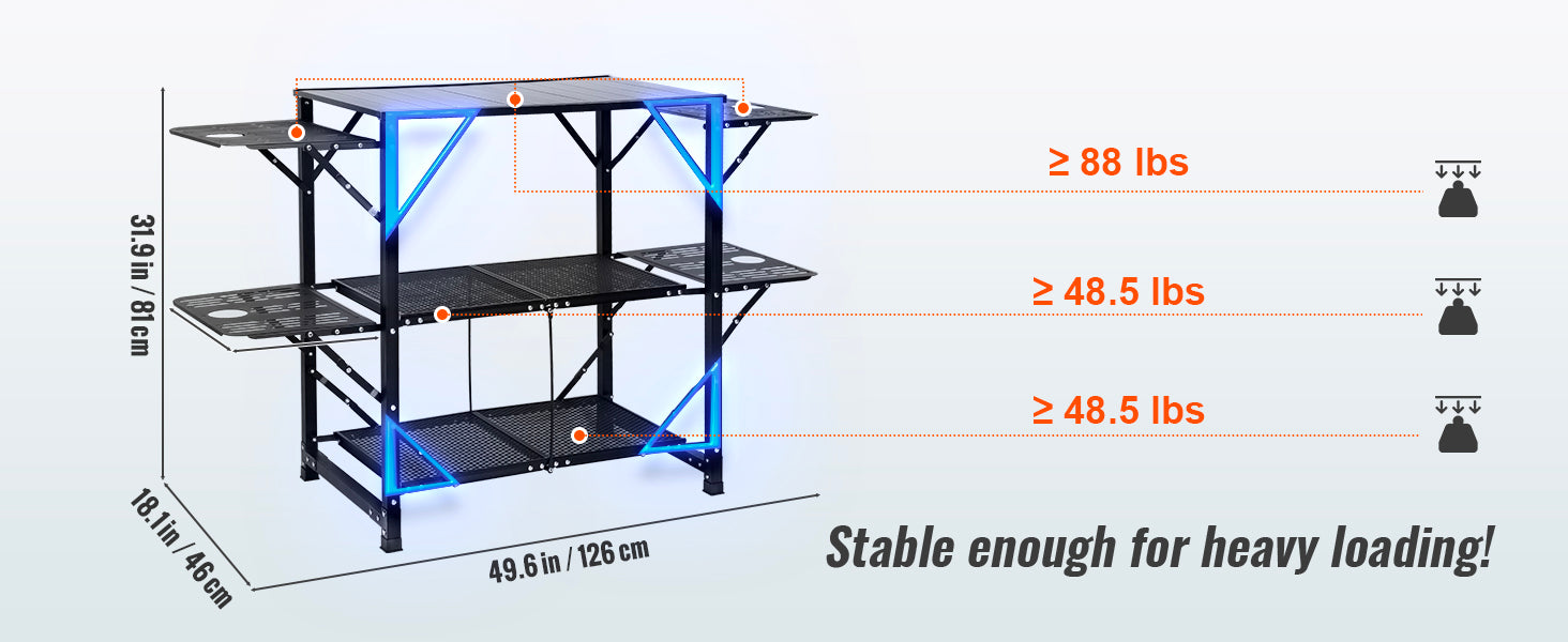 SucceBuy Camping-køkkentafel i ét stykke - sammenklappelig bærbar kogestation af aluminium til camping, udendørs picnics og BBQ