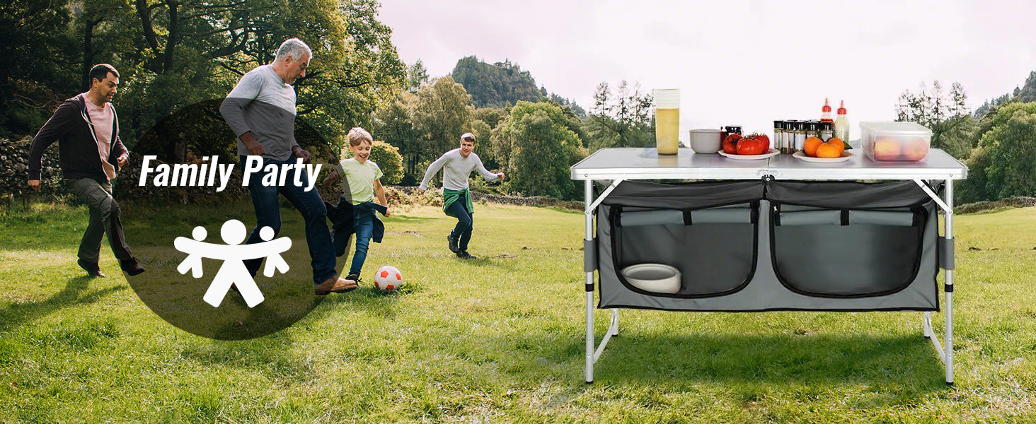 SucceBuyFolding Picnic Table Kitchen Camping Cupboards Aluminum Suitcase Table with Storage Bag Adjustable Height for Outdoor