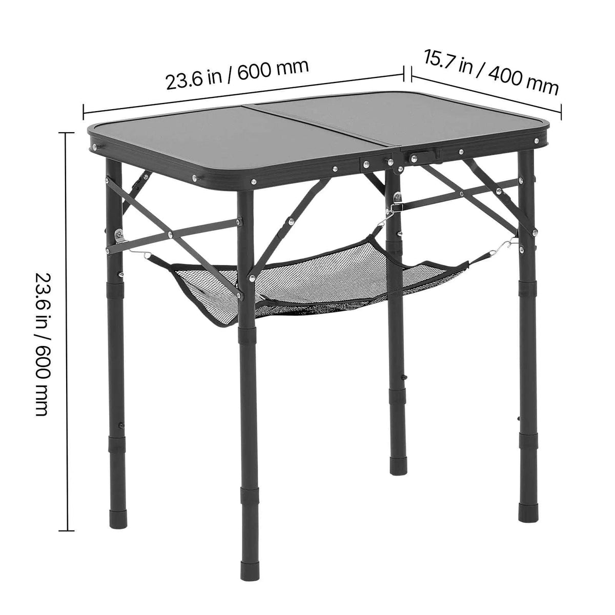 Folding Camping Table Adjustable Height Portable Side Table with Mesh Layer-Black / United States