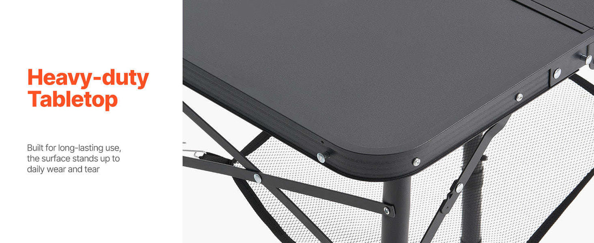 Folding Camping Table Adjustable Height Portable Side Table with Mesh Layer-Black / United States