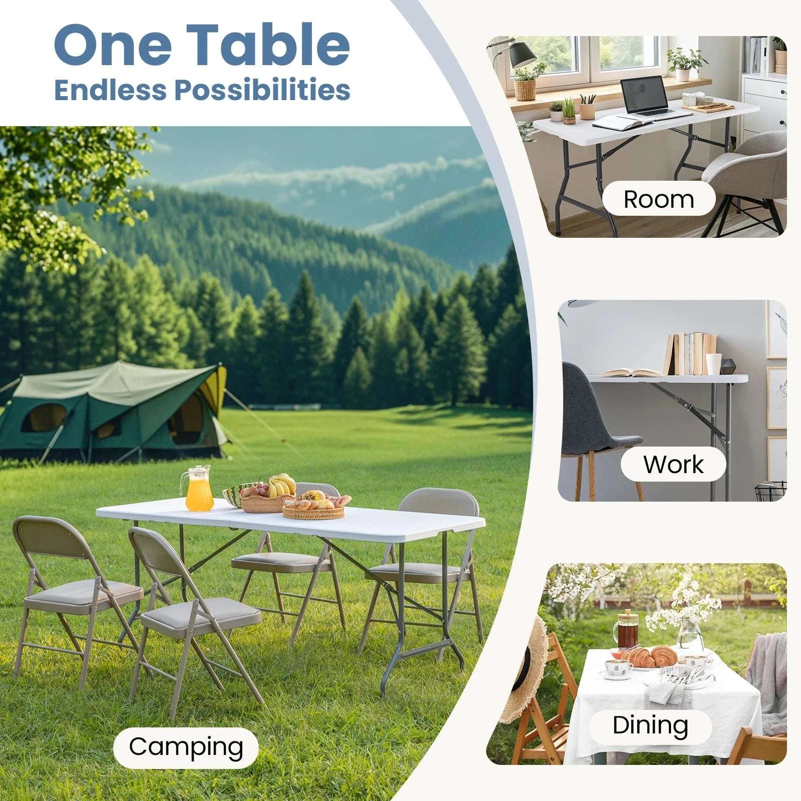 Folding Camping Table with Handle and Safety Lock for Outdoor Use-8FT / United States