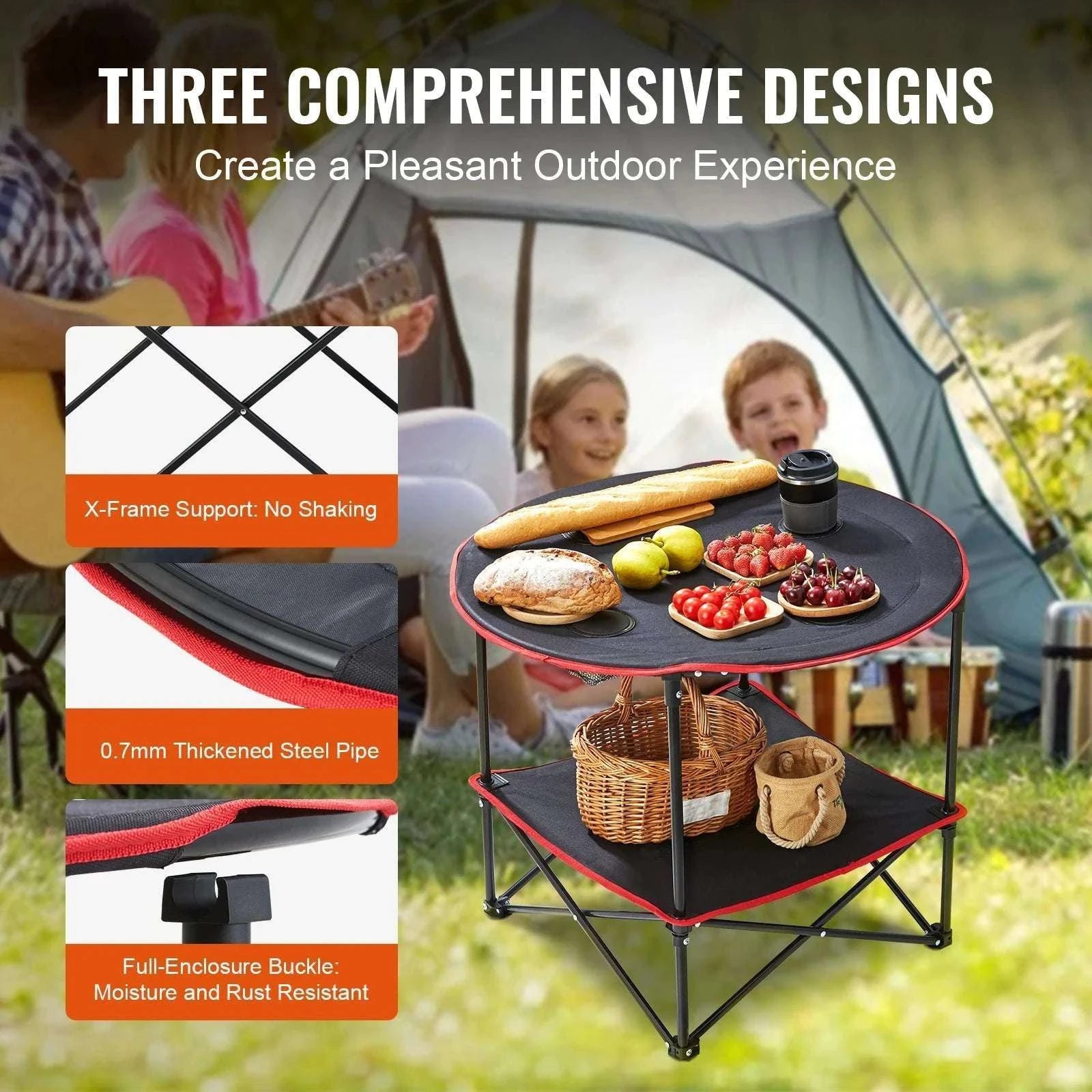 Folding Camping Table with Storage Shelf Lightweight 3.1lb Outdoor Table-black / spain