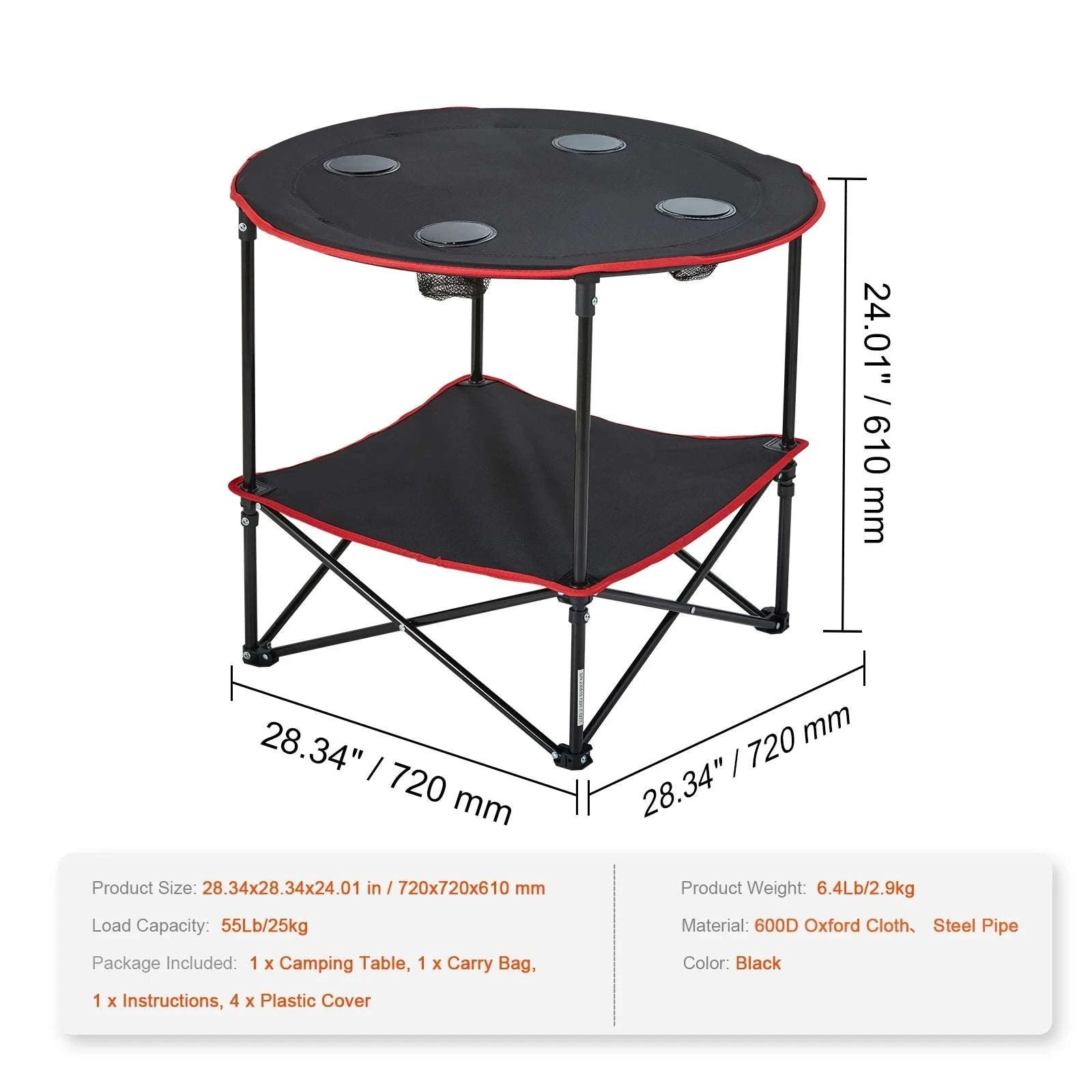 Folding Camping Table with Storage Shelf Lightweight 3.1lb Outdoor Table-black / spain