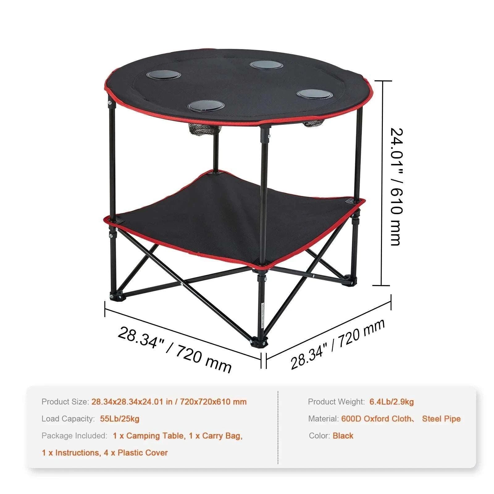 Folding Camping Table with Storage Shelf Lightweight 3.1lb Outdoor Table-black / spain