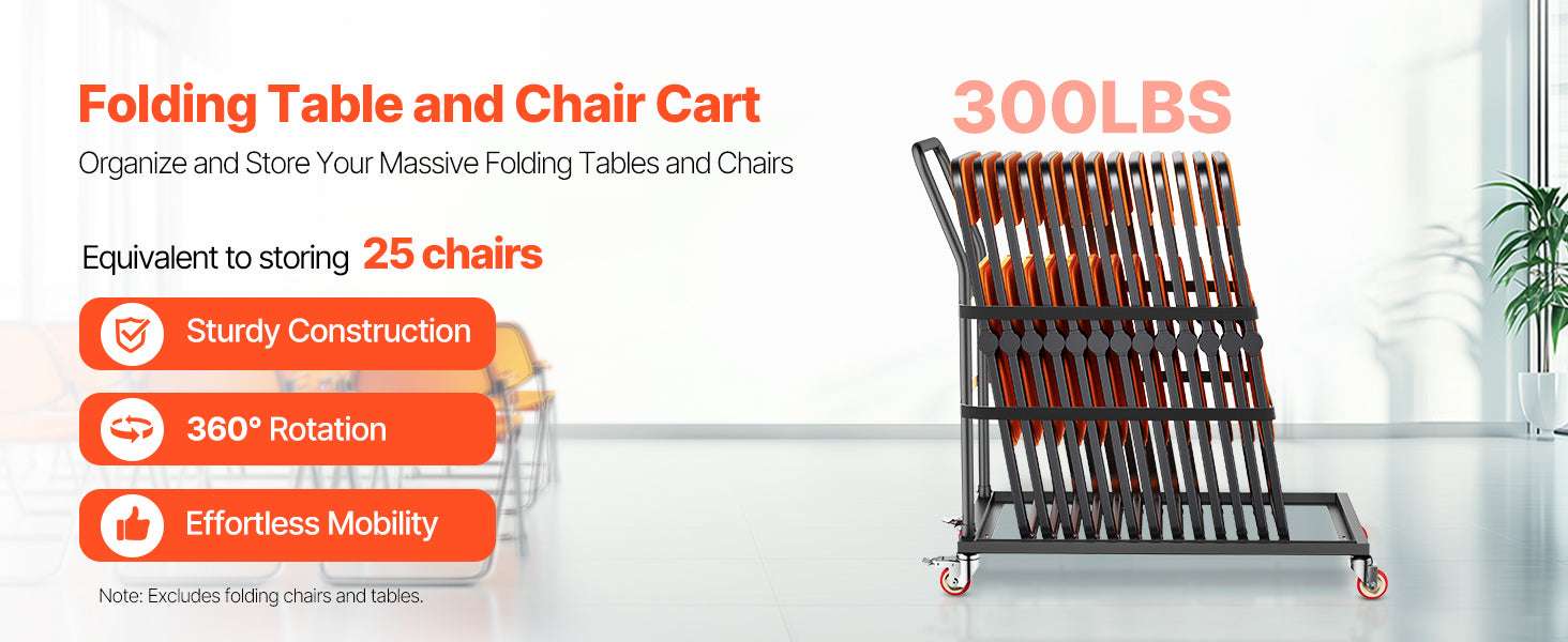 Folding Chair Cart with Wheels – Holds 25 Chairs, 300LB Capacity-300 lbs / CZECH REPUBLIC