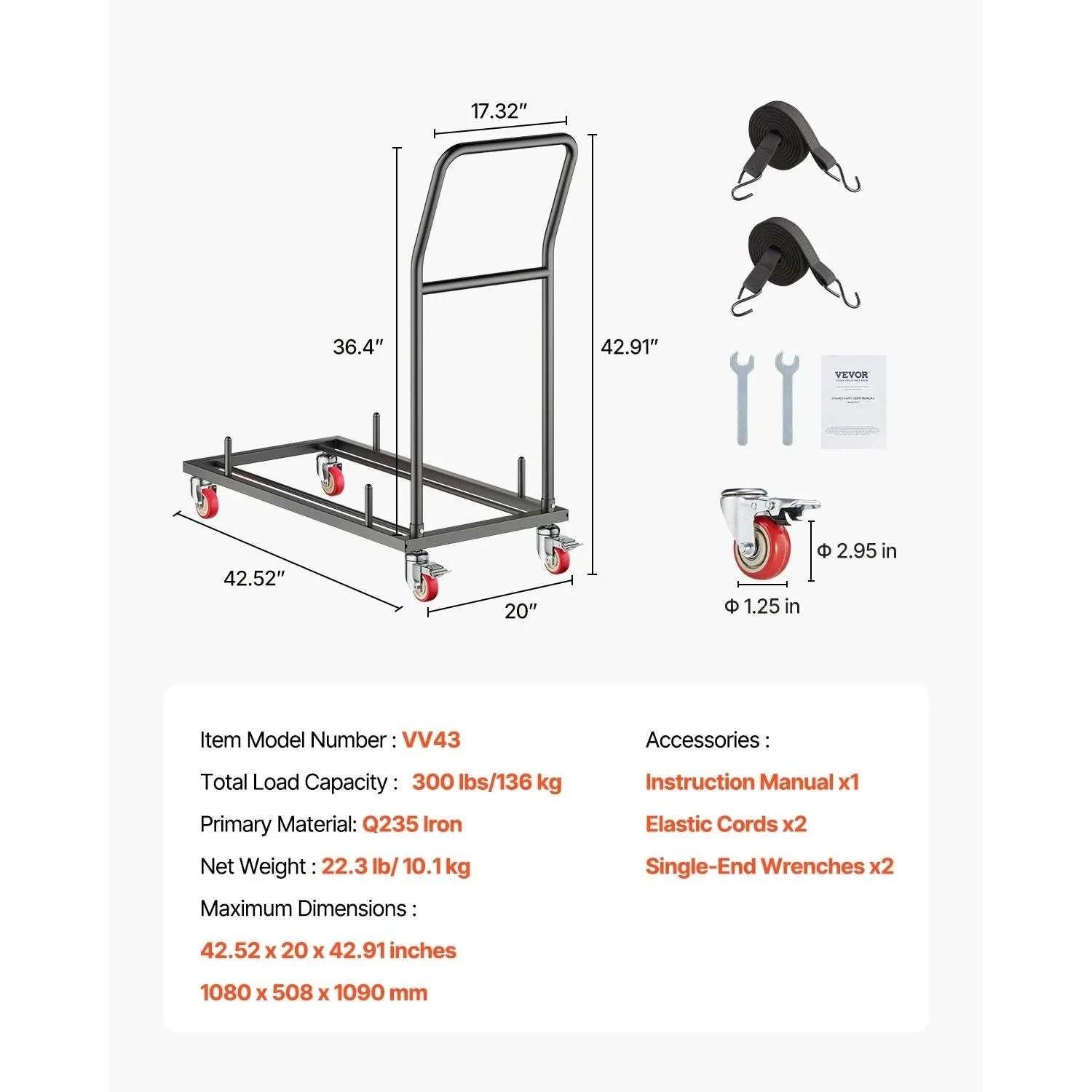 Folding Chair Rack Cart Holds 25 Chairs 300LB Capacity Dolly-300LBS / france
