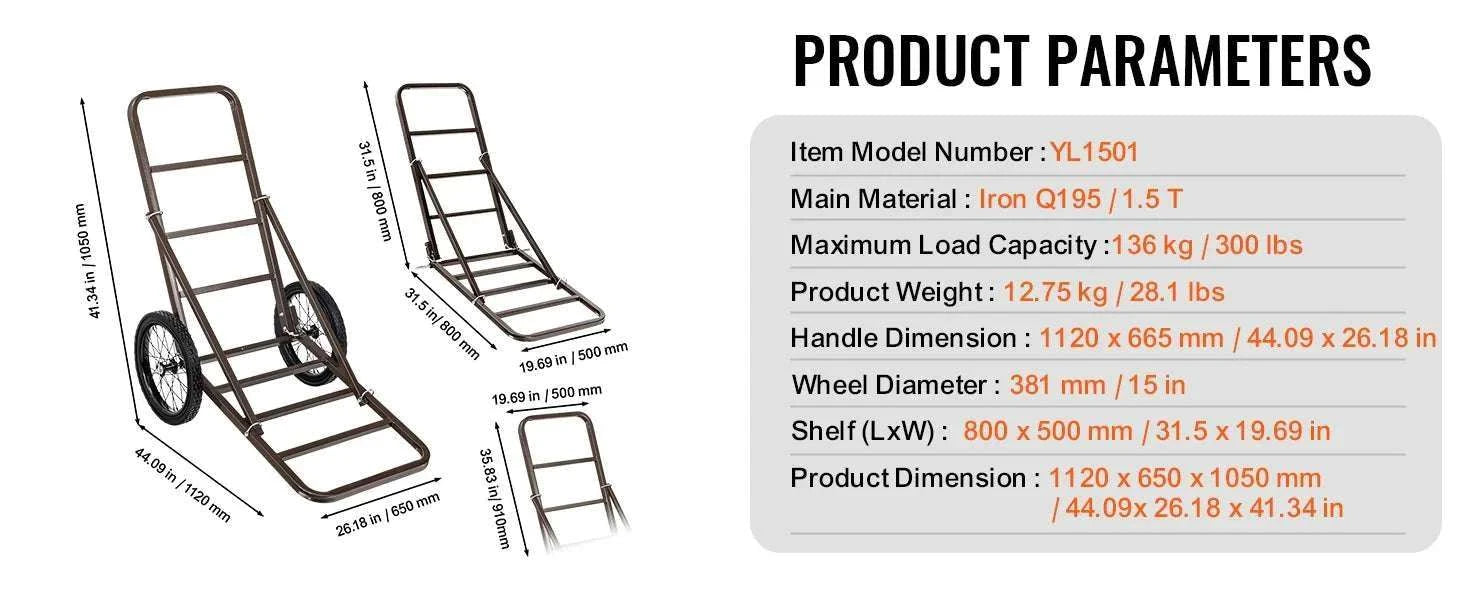 Folding Deer Game Cart 300 lb Capacity Heavy-Duty Hunting Hauler-300lbs 16inch / United States