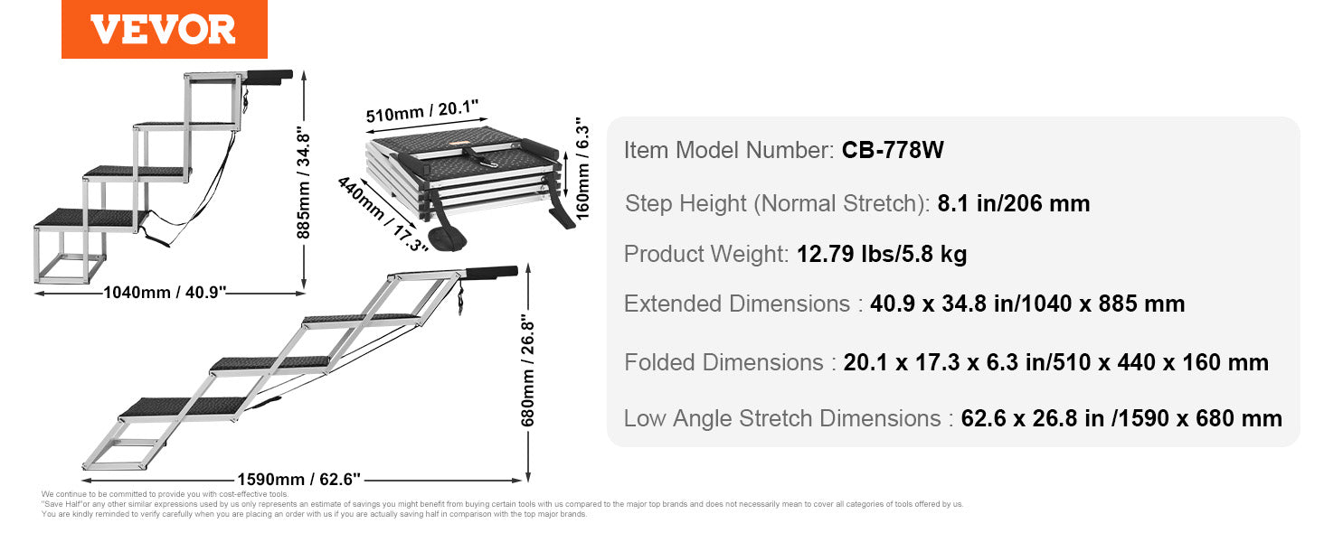 SucceBuy Dog Stair for Cars Wide Dog Car Steps Folding Portable Pet Steps Lightweight Aluminum for Car SUV and Truck 150 lbs