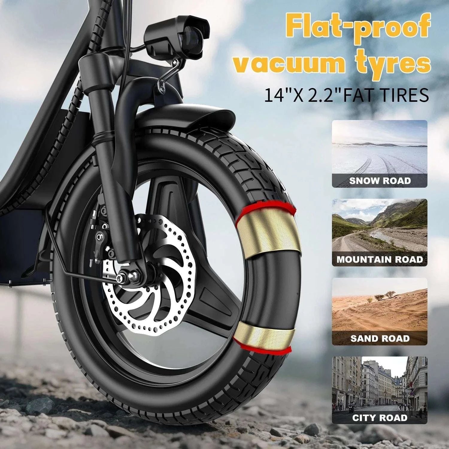 Folding Electric Bike with Seat, 48V Battery, 14" Tires, 25km/h-Black / 15A  48V / United States