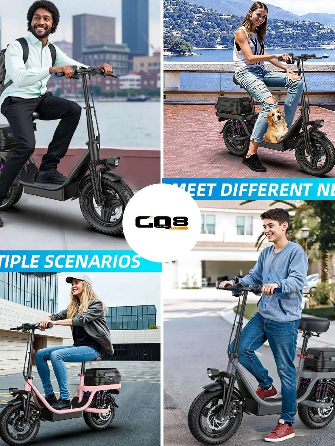 Folding Electric Bike with Seat, 48V Battery, 14" Tires, 25km/h-Black / 15A  48V / United States