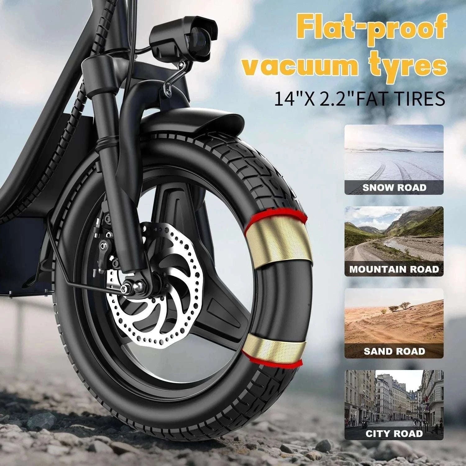Folding Electric Bike with Seat, 48V Battery, 14" Tires, 25km/h-Black / 15A  48V / United States