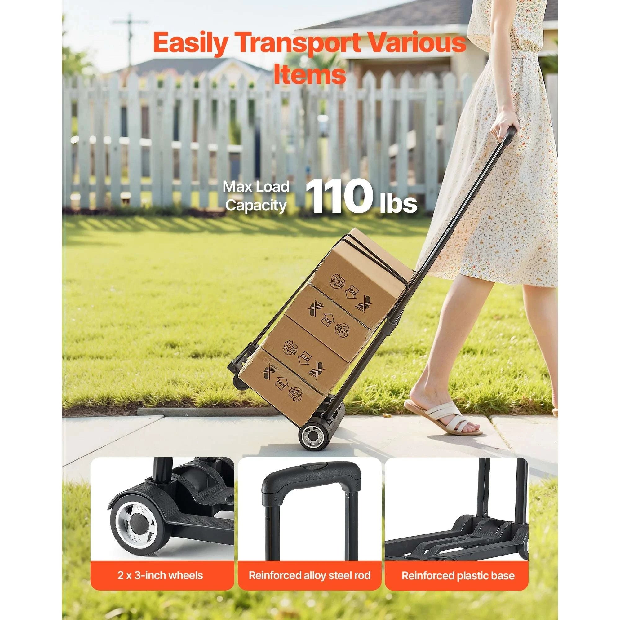 Folding Hand Truck 110lbs Collapsible Luggage Cart with Wheels-
