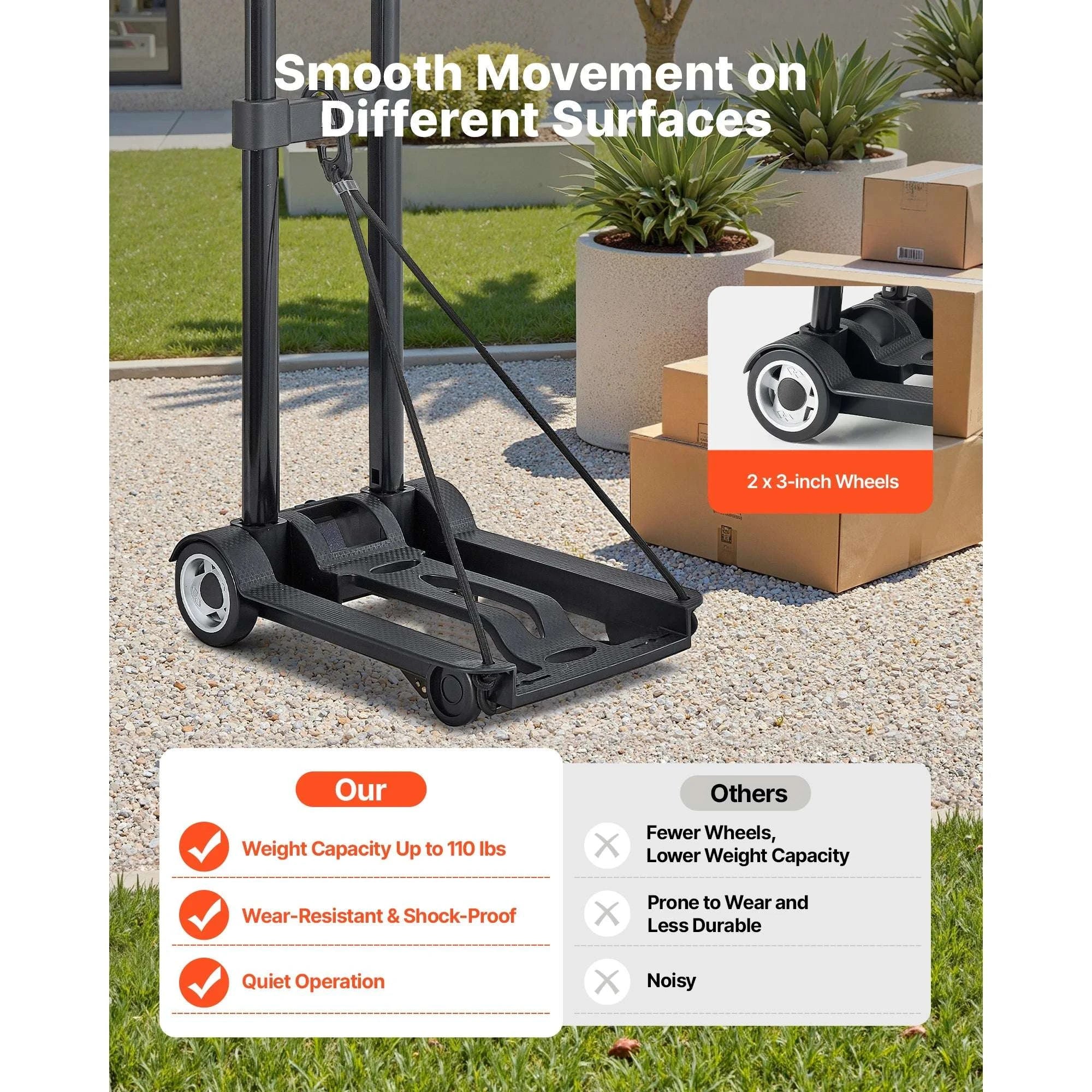 Folding Hand Truck 110lbs Collapsible Luggage Cart with Wheels-