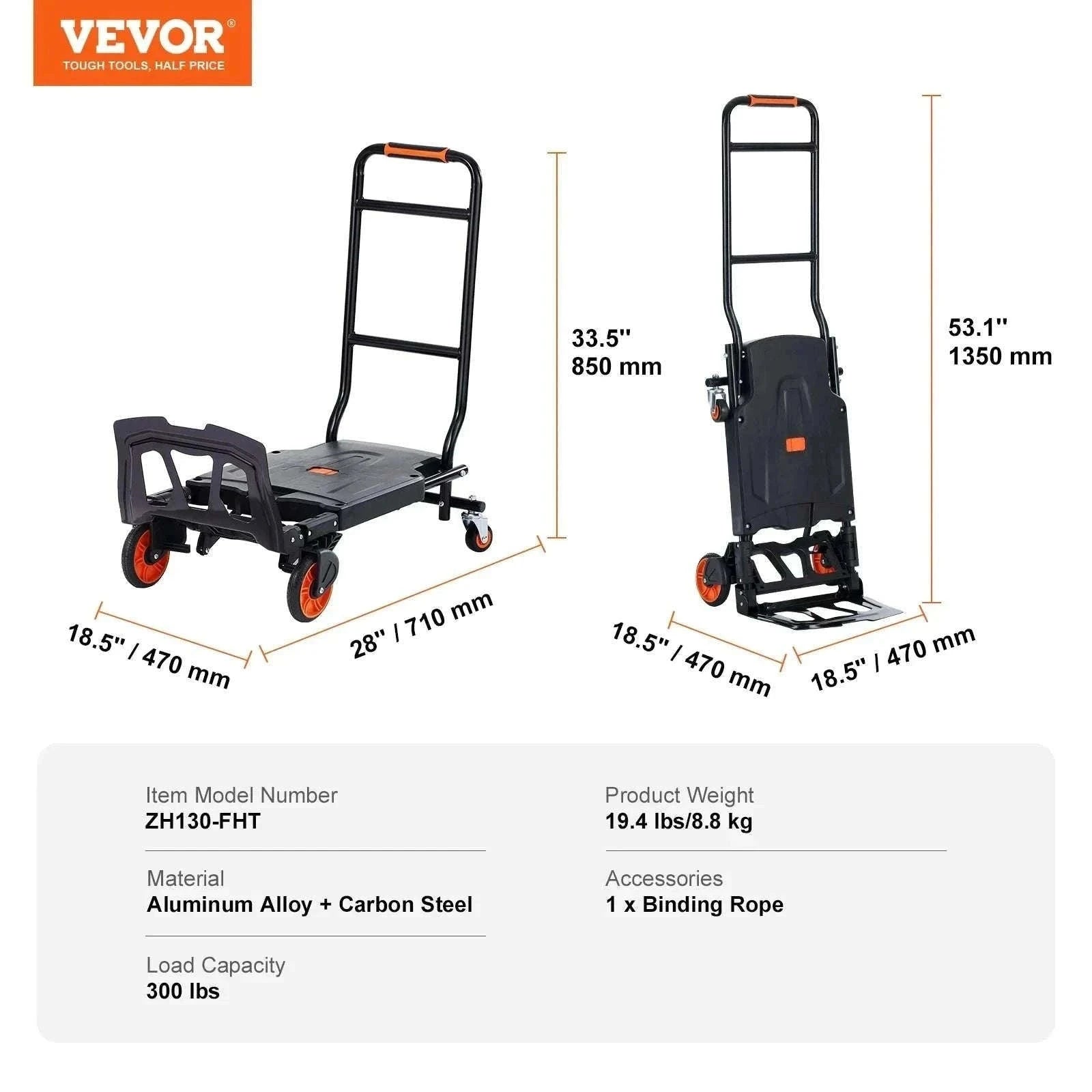 Folding Hand Truck 300 lbs 2-in-1 Aluminum Platform Cart-300 lbs / spain