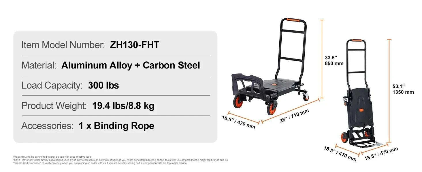 Folding Hand Truck 300 lbs 2-in-1 Aluminum Platform Cart-300 lbs / spain