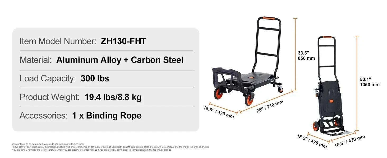 Folding Hand Truck 300 lbs 2-in-1 Aluminum Platform Cart-300 lbs / spain