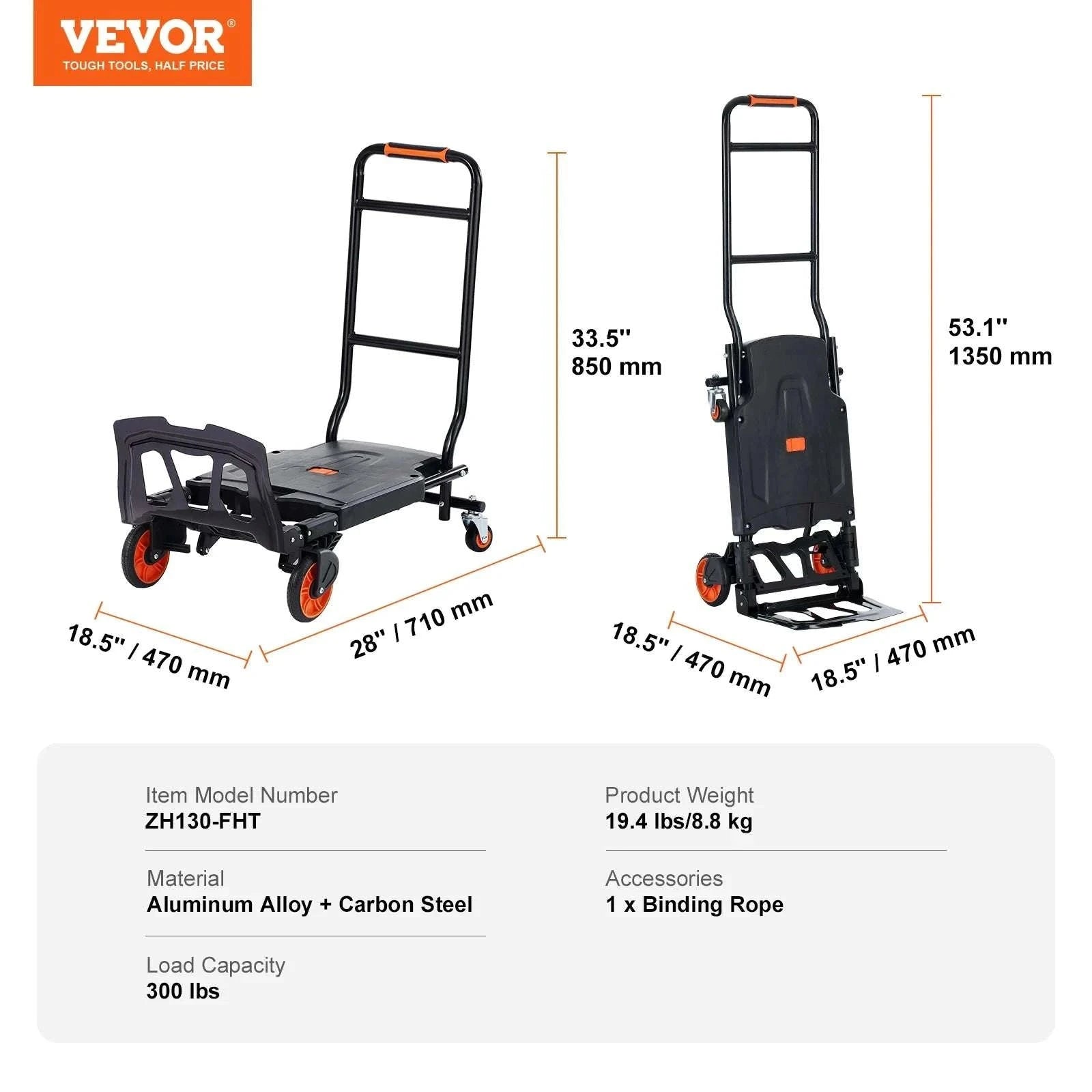 Folding Hand Truck 300 lbs 2-in-1 Aluminum Platform Cart-300 lbs / spain