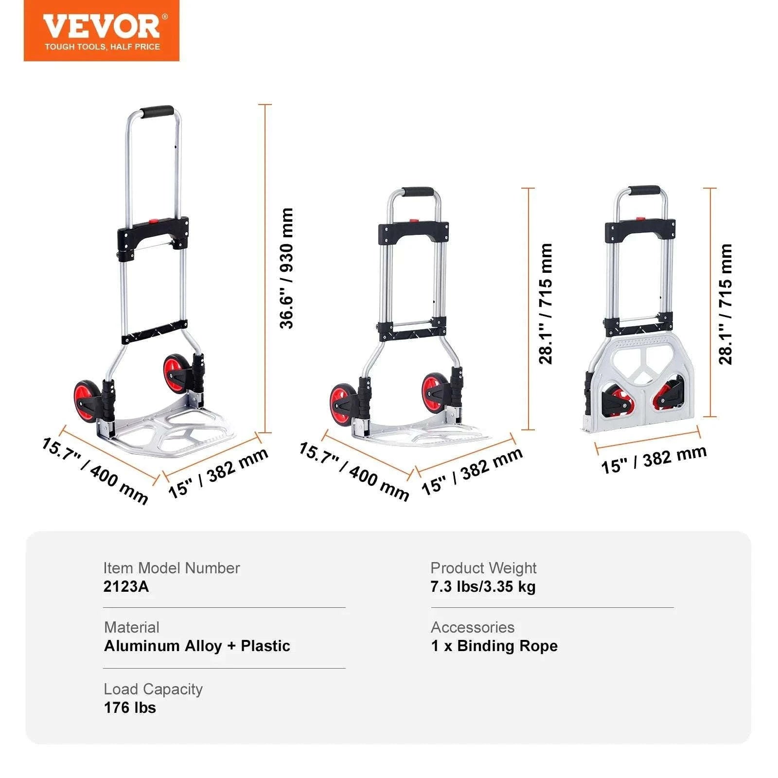 Folding Hand Truck Dolly 176 lb Aluminum Cart with Telescoping Handle-176 lbs / United States