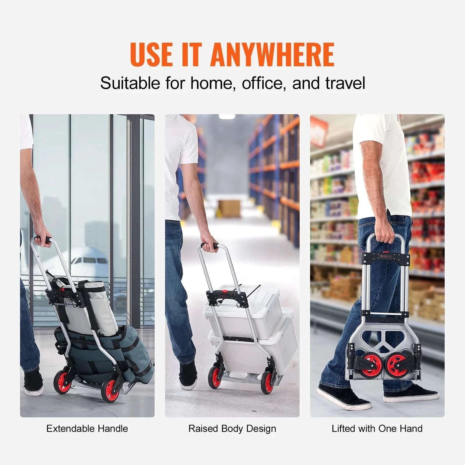 Folding Hand Truck Dolly 176 lb Aluminum Cart with Telescoping Handle-176 lbs / United States