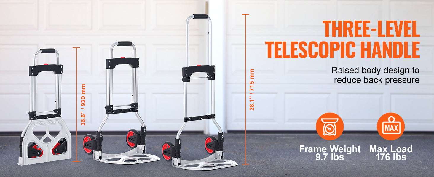 Folding Hand Truck Dolly 176 lb Aluminum Cart with Telescoping Handle-176 lbs / United States